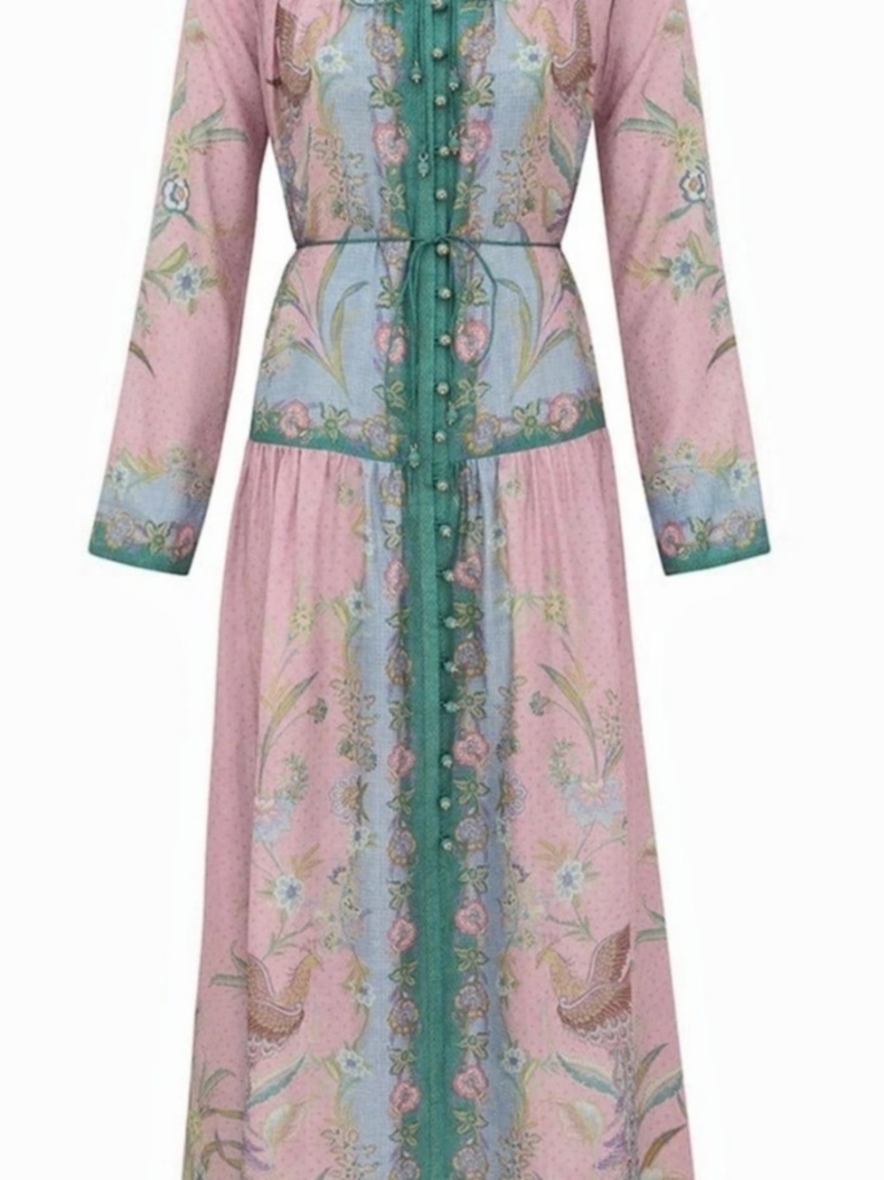 Zimmermann Indra Long Sleeve  Floral Print Silk Maxi Dress Pink & Green
